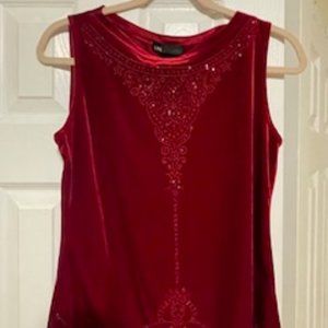 Wine sleeveless stretch velvet top with beads